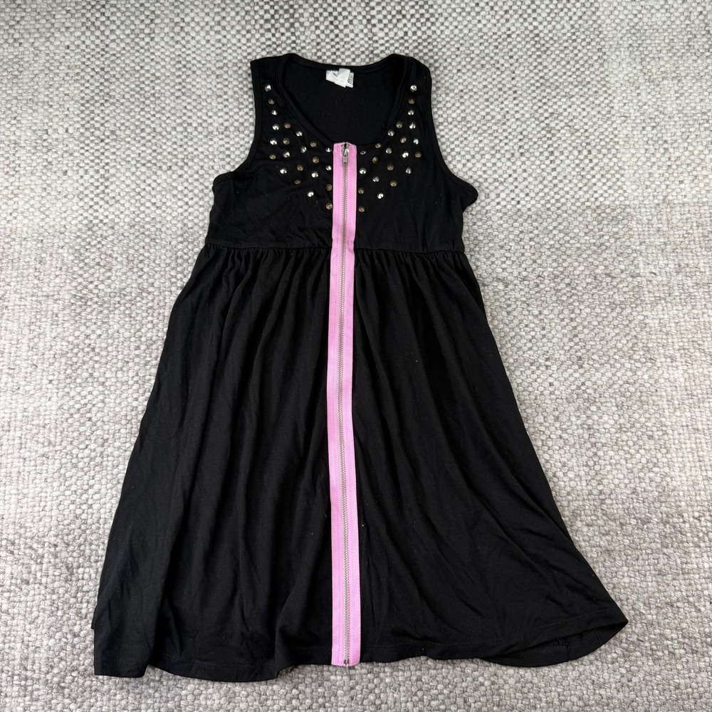 Disney Sleeveless Dress Women Medium Black Pink Zip Studded Babydoll Rocker Emo